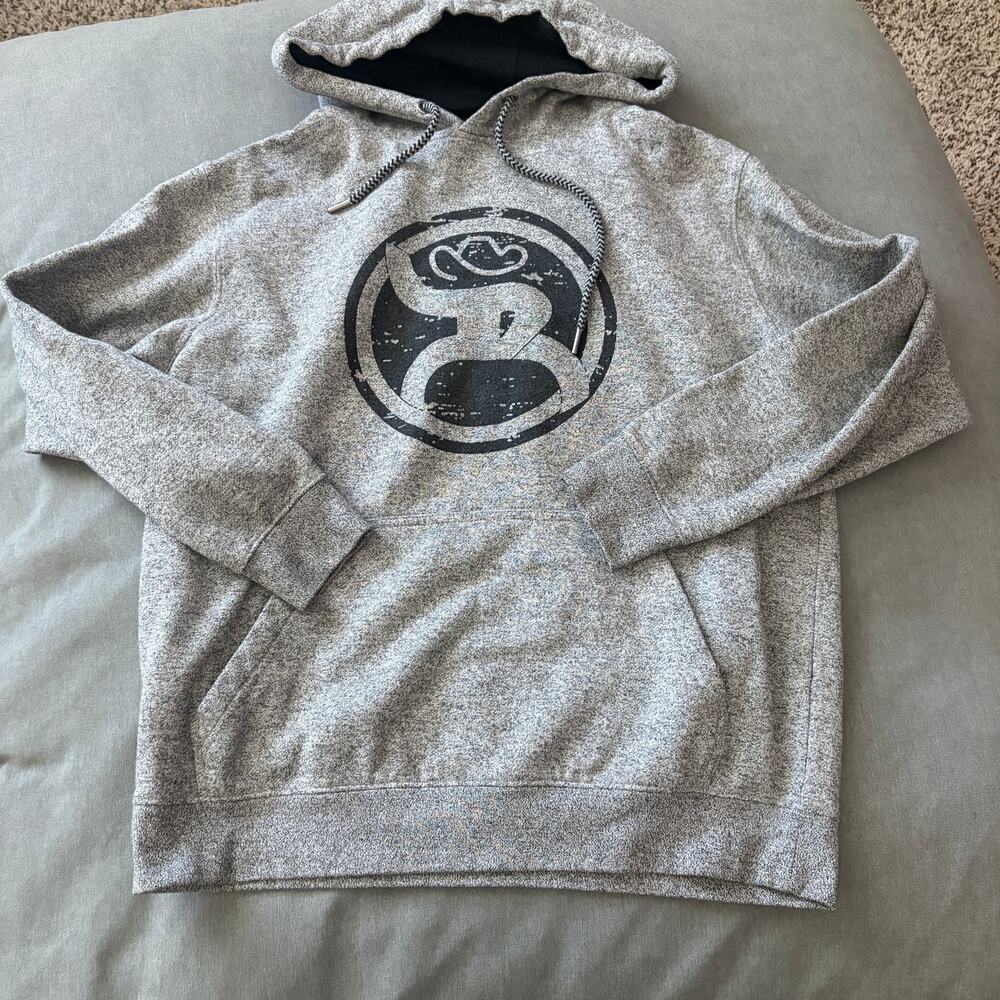 Hooey Brand Hoodie Med Gray Distressed Logo  Western Ranch Rodeo Horse Cowboy